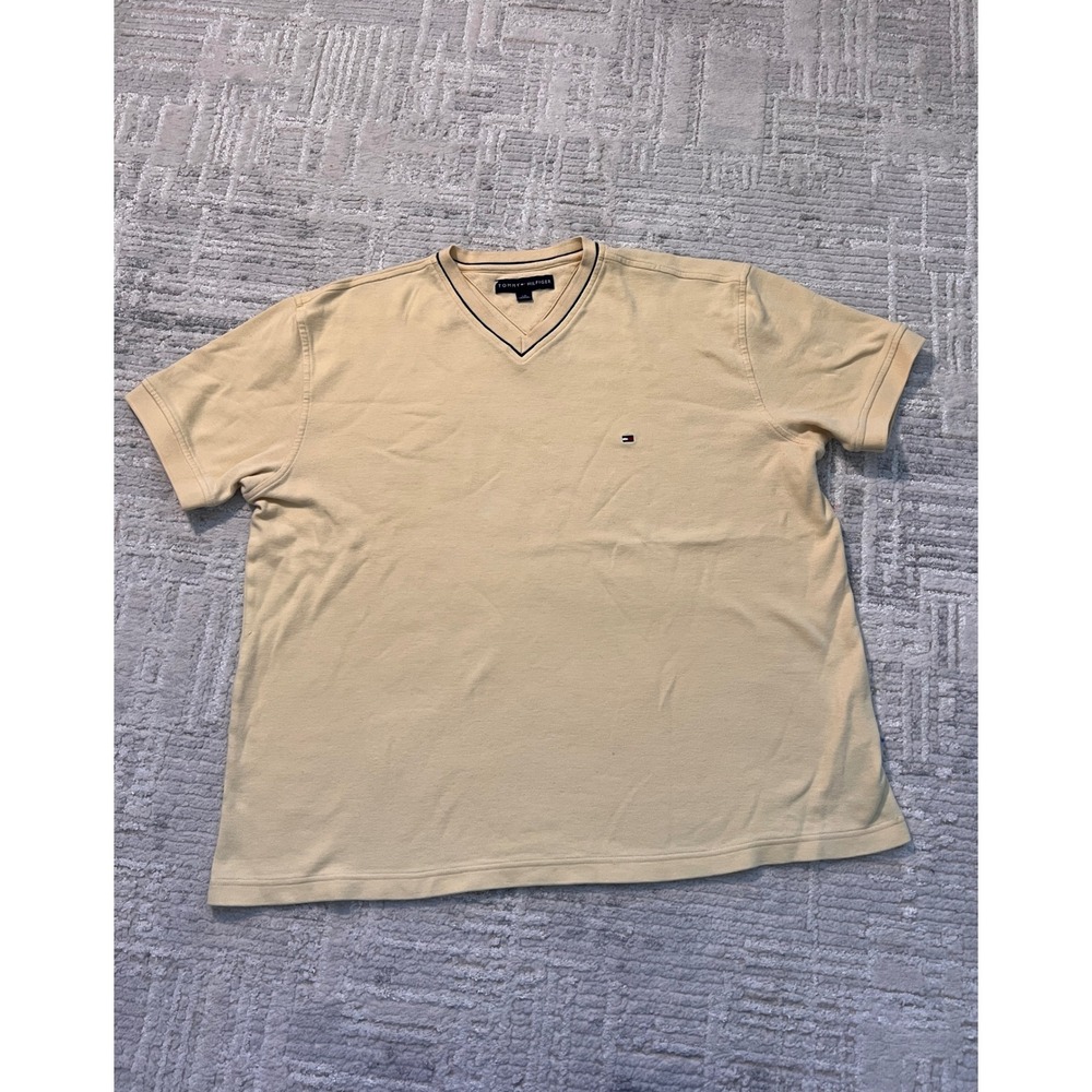 Tommy Hilfiger Men's Short Sleeve V Neck T-Shirt Logo Casual Top Yellow